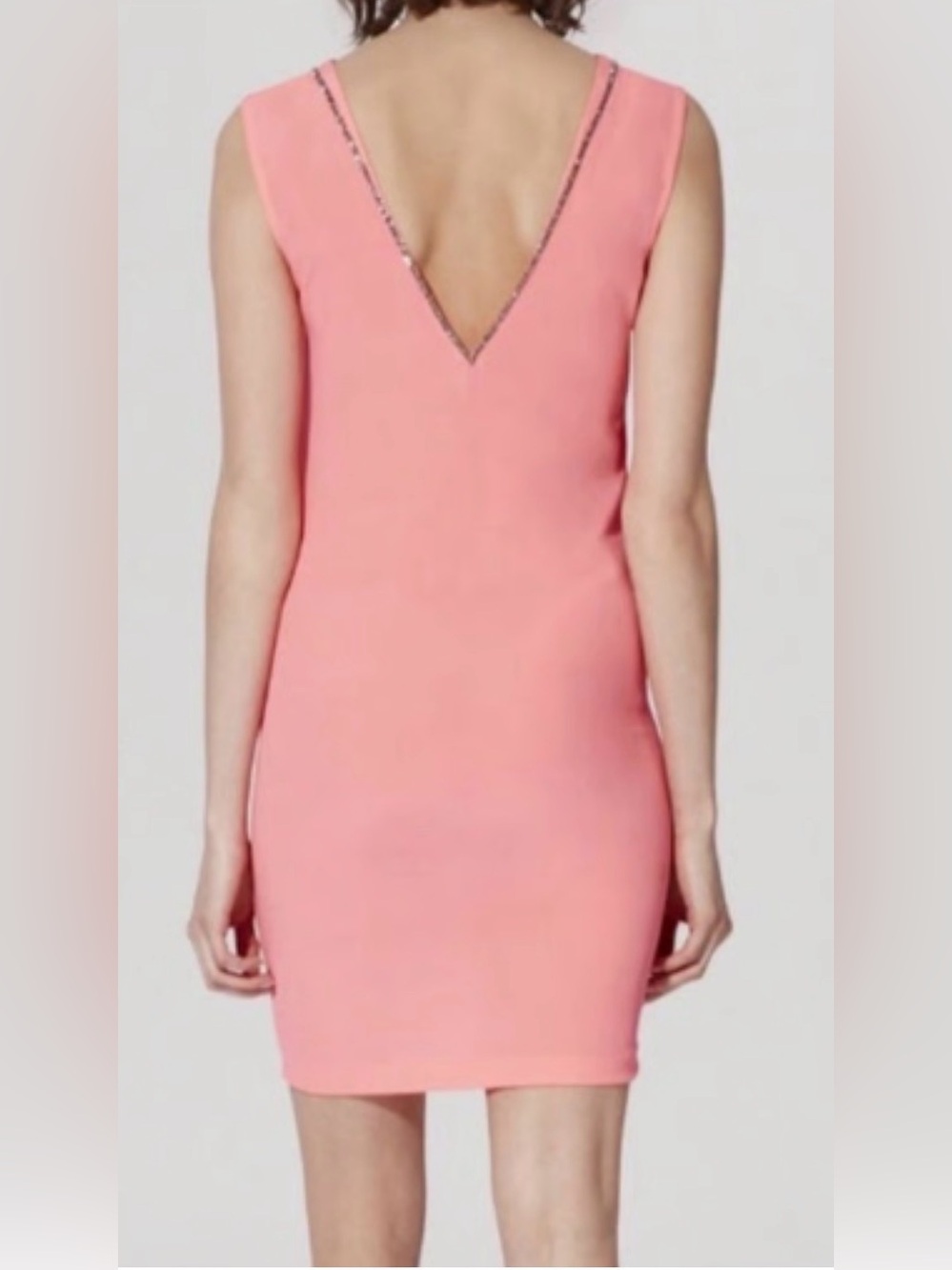 Maje Coral Pink Backless Swarovski Crystal Silk Dress